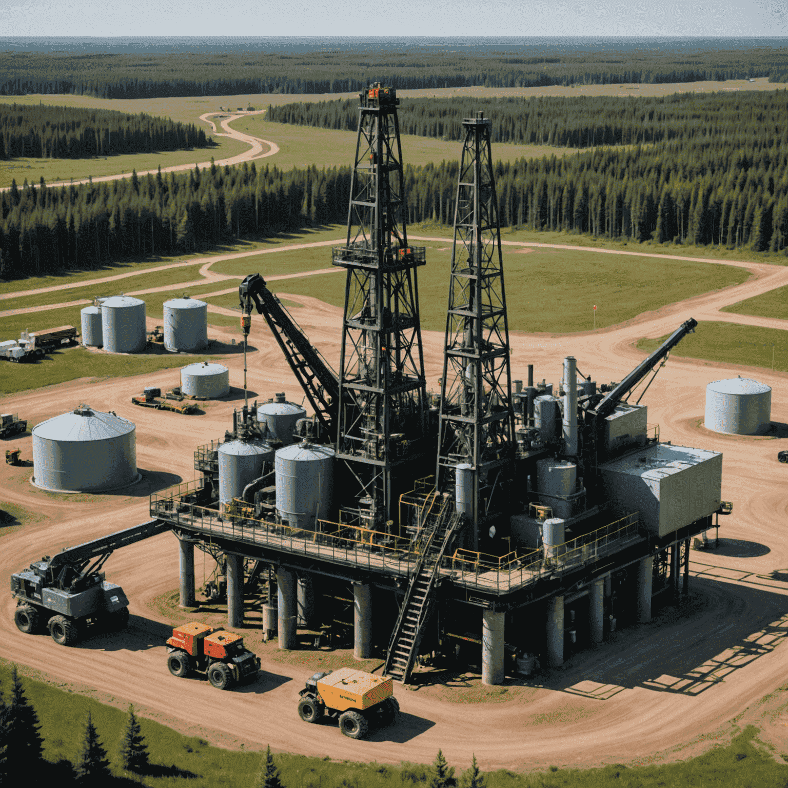 Advanced oil extraction technology in action at a Canadian oil field, showing sleek machinery with minimal environmental impact