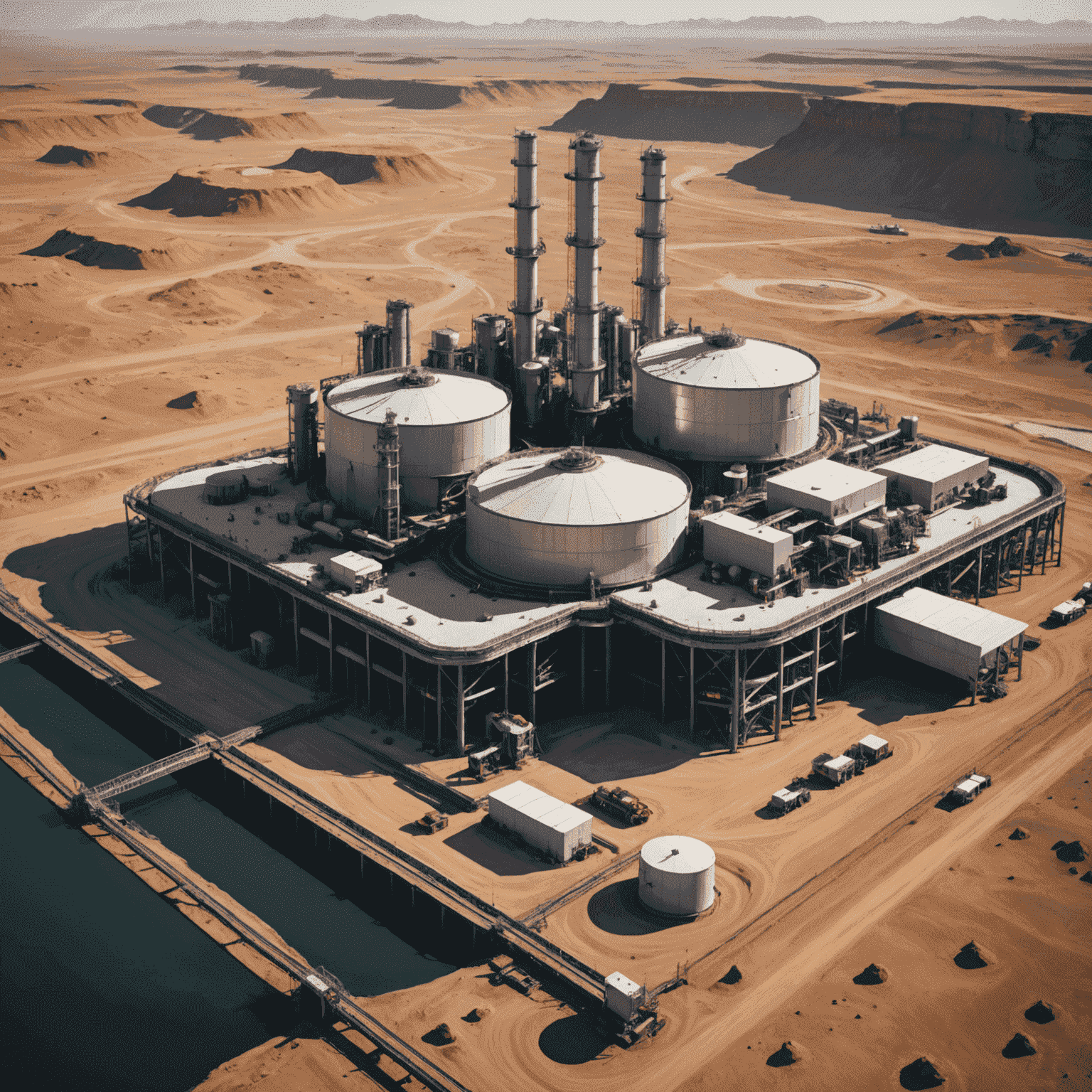 Futuristic oil extraction facility with advanced eco-friendly technology and minimal environmental impact